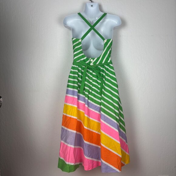 Vintage Lanz Originals S XS 1960's Green & Multicolor Retro Striped Sundress - Picture 2 of 5